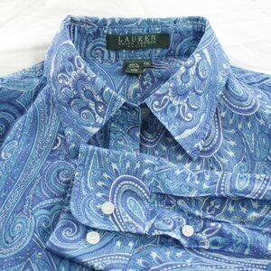 Ralph Lauren Blue Paisley Button Down Shirt Petite M